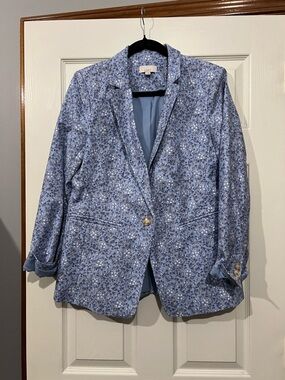 LOFT Powder Blue Floral Single-Button Blazer